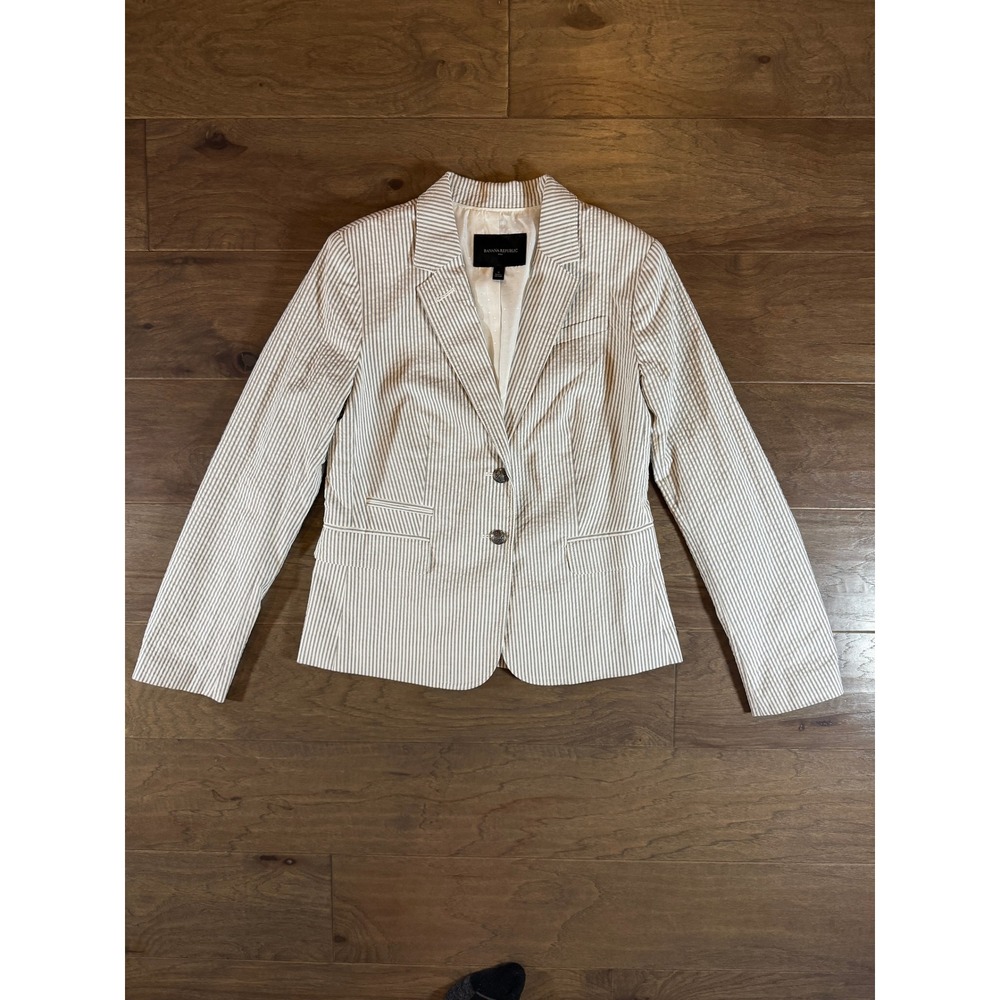 Banana Republic Gray White Pinstripe Seersucker Blazer Jacket 6 Womens